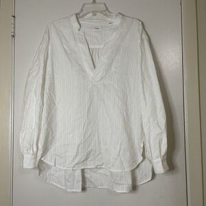 Billy Reid white stripe long sleeve beaded embroidered neck detail top Small